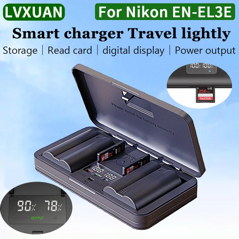 LVXUAN EN-EL3e Battrery Charger with SD Card Reading Function,for NikonD50, D70, D70s, D80, D90, D100, D200, D300, D300S, D700