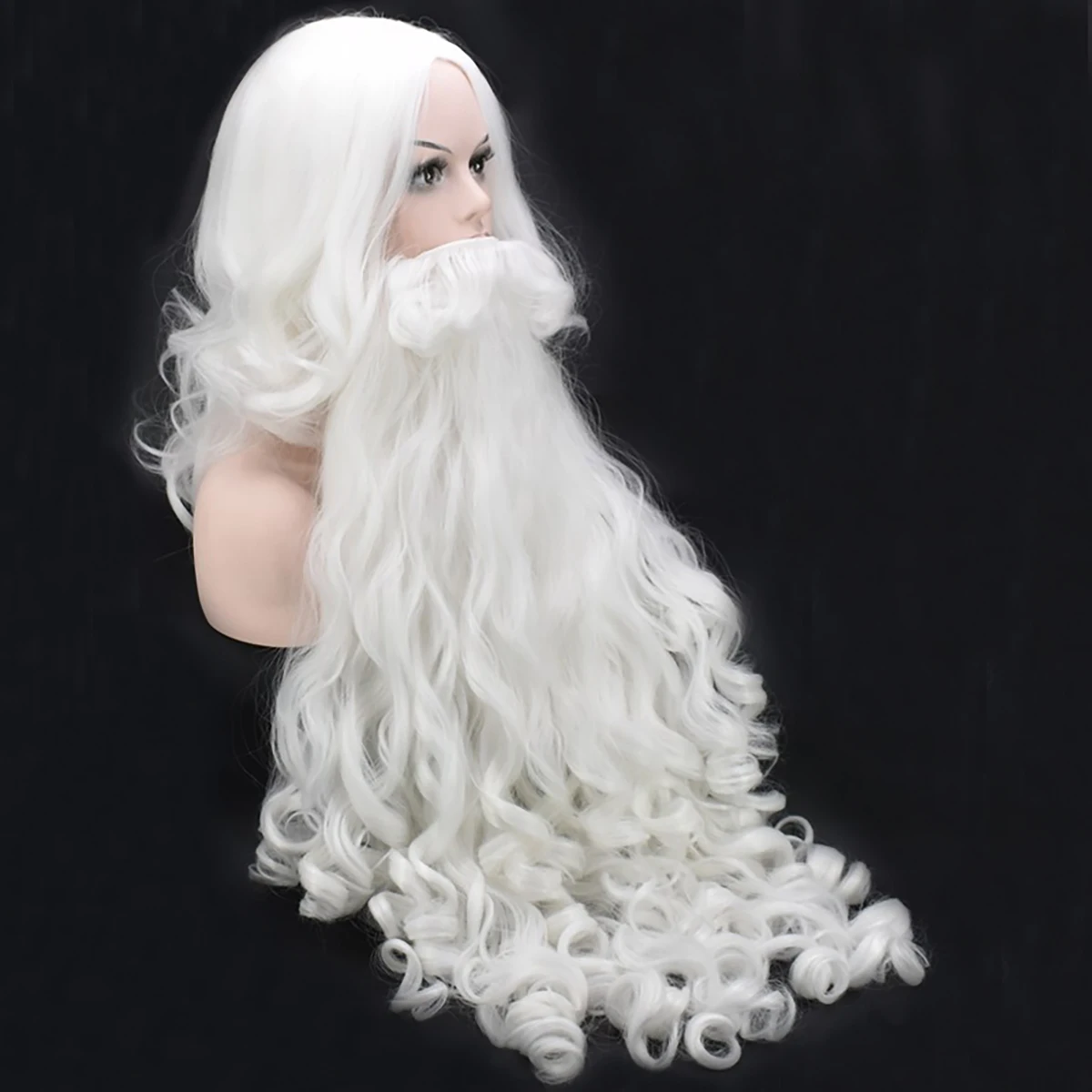 

Soowee Long Curly Christmas Costumes Santa Claus Cosplay Wig and Beard White Hair Short SantaClaus Xmas Gift Hair Wigs