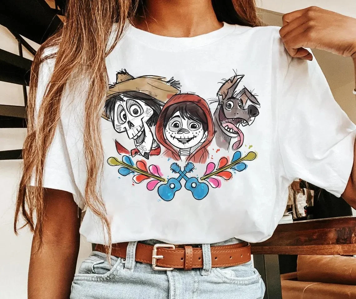Camiseta con dibujo de acuarela de perro de Disney Coco Miguel Hector y Dante, camiseta de esqueleto de Coco de Disney, camiseta de viaje de Disney, camiseta WDW