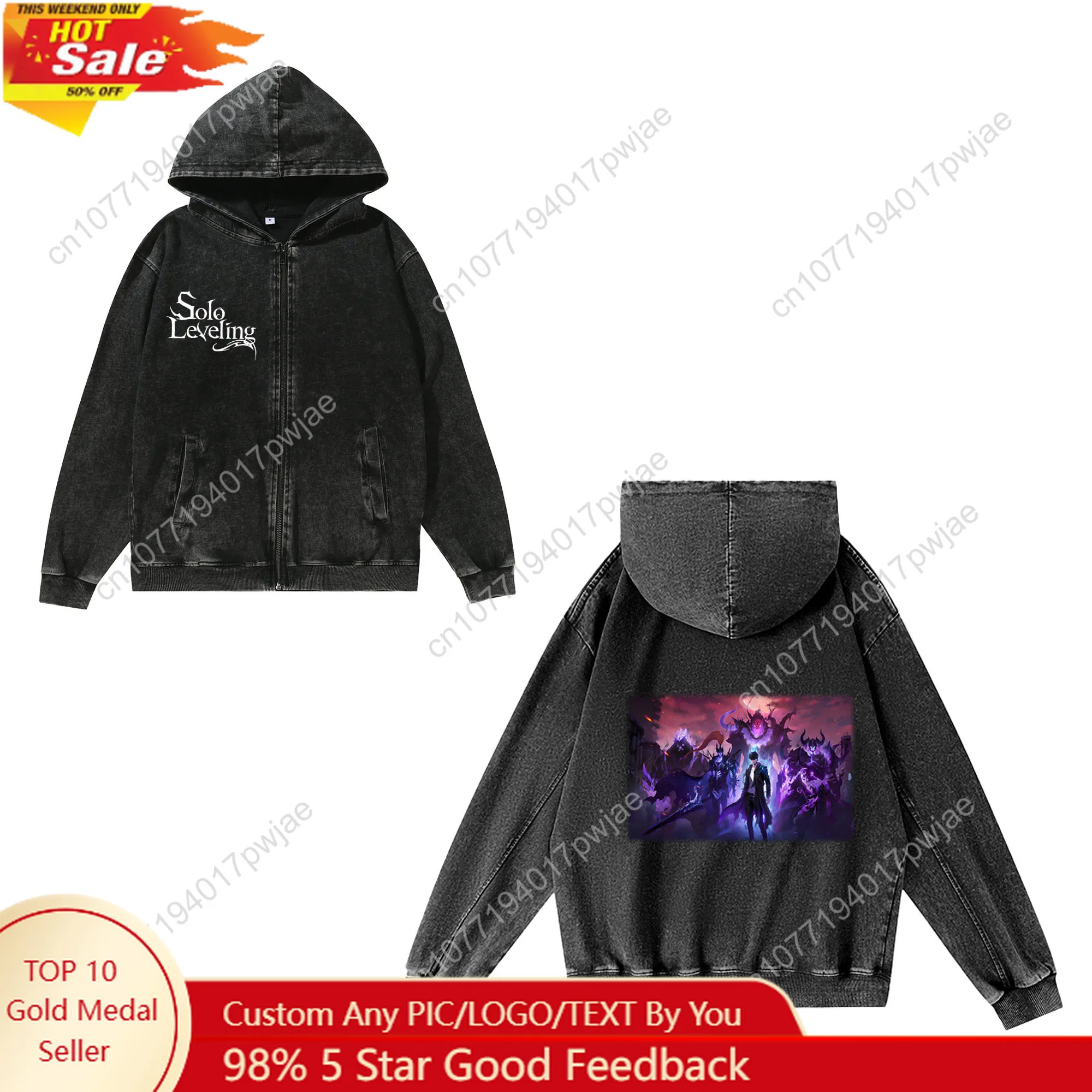 

Anime Solo Leveling Sung Jin-Woo Zipper Sweatshirt Man Woman Vintage Hoodies Sweat Shirt Pocket Full Zip Customized Jacket Tops