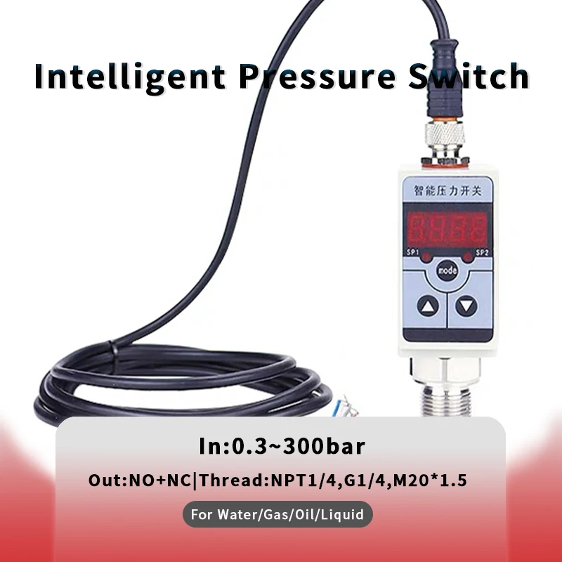 NPN PNP Intelligent Electronic -1 to 600 bar Digital Pressure Switch 4-20mA Hydraulic Pneumatic Pressure Switch Controller