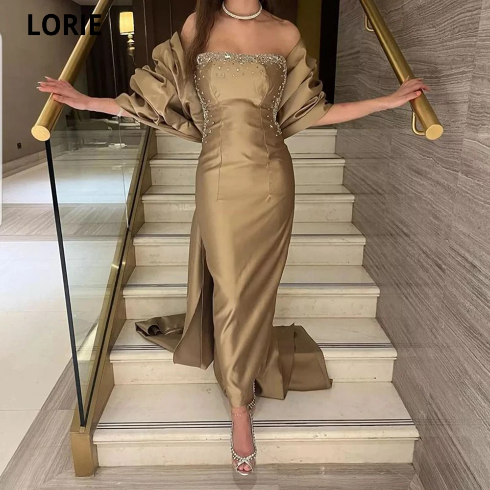 

LORIE Mermaid Evening Dresses Special Occasion Women Wear Prom Dresses Sweetheart Crystals With Cape Saudi Arabia Formal Gowns