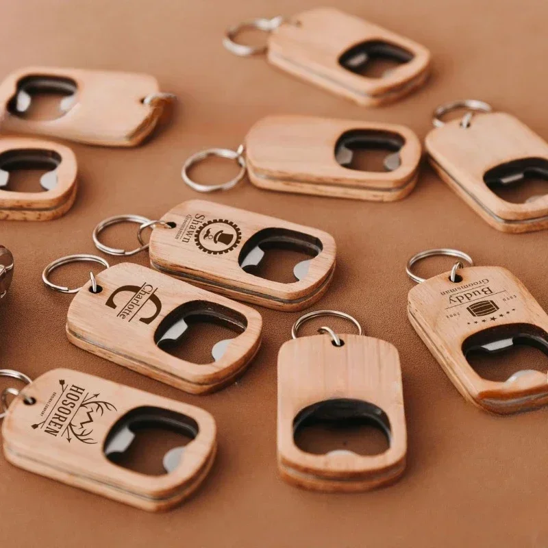 Vintage Personalize Wood Opener KeyringCustom Name Beer Bottle Tool Wooden Keychain for Wedding Laser Engrave Car Logo Key Chain