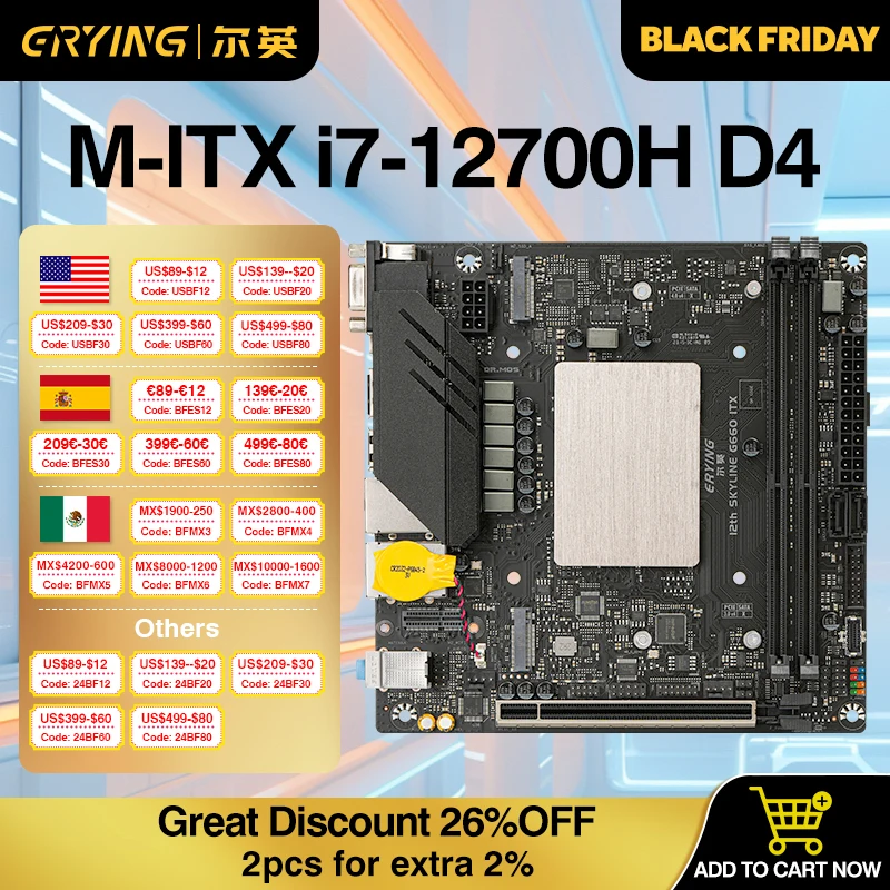 DIY Gaming Computer ERYING M-ITX Desktop Motherboard Set with Onboard CPU Core Interpose Kit i7 12700H14C20T DDR4 pc gamer