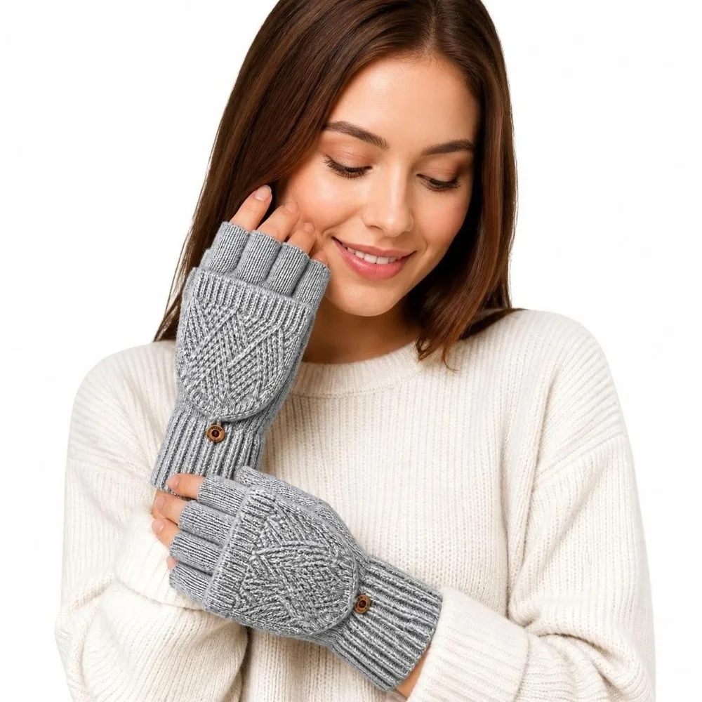 Fashion Thick Winter Knitted Gloves Keep Warm Solid Color Touchscreen Gloves Exposed Finger Mittens Winter