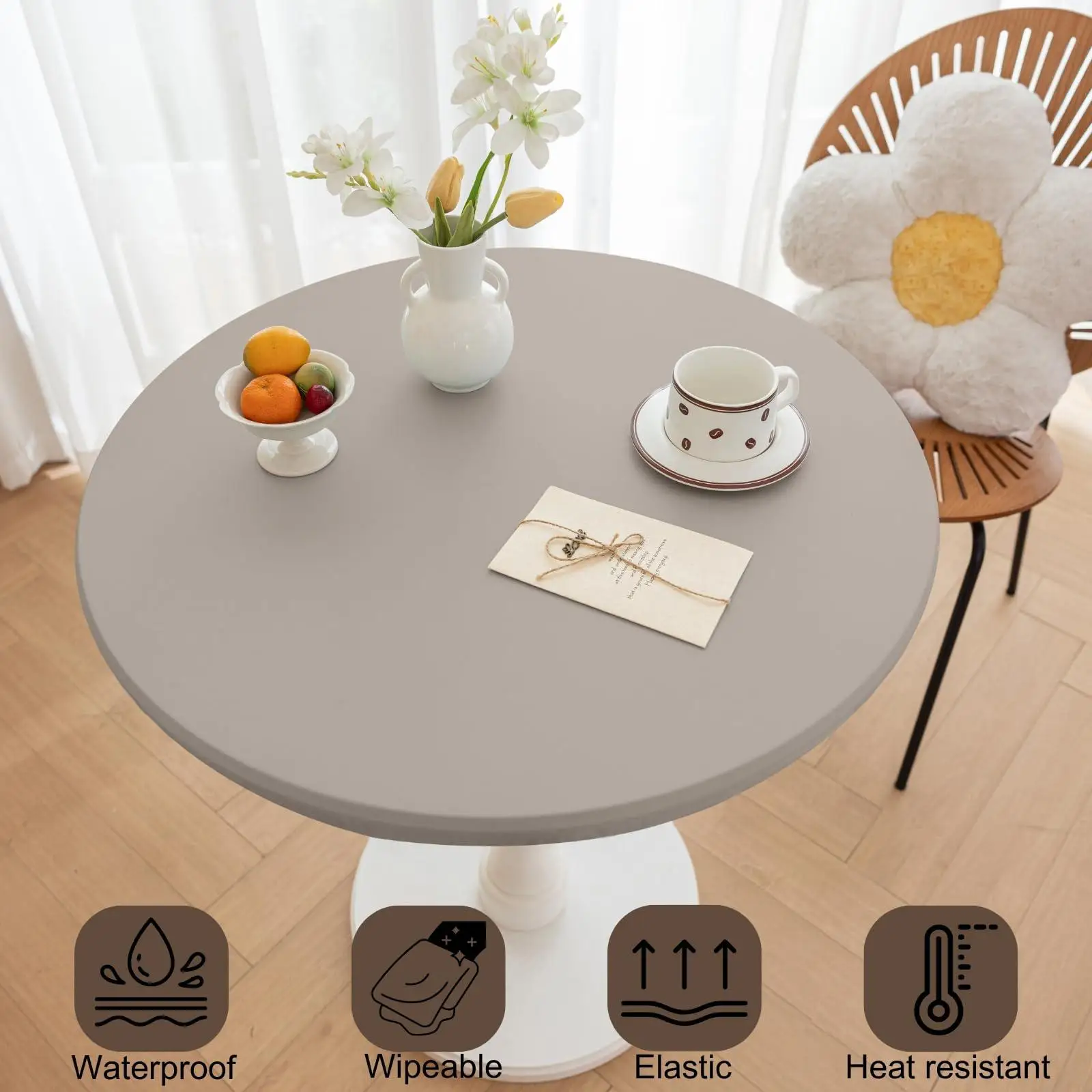Waterproof PU Leather Elastic Table Cloth Stretchable Table Protector for Picnic Party Dining Room Wedding