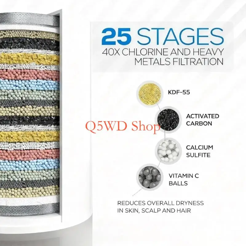 Q5WD Water Softening Shower Head Brasses Connectors Vitamin C Filter Skin Protecting