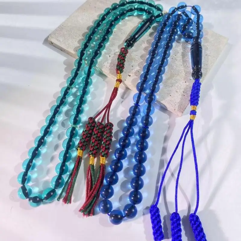 Resin Muslim Prayer 51 Transparent Beads With Handwoven Tassels Smooth Finish For Daily Meditation Worship