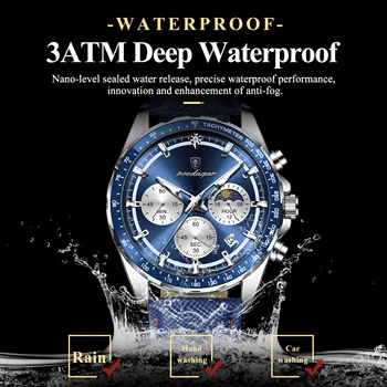 POEDAGAR Original Fashion Men Clock Luminous Waterproof Chronograph Date Man Wristwatch Leather Quartz Sport Men's Watches Reloj 3