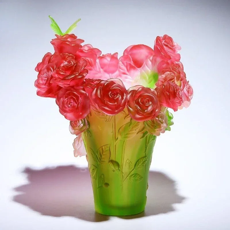 Vase ornament Glazed butterfly rose creative living room flower arrangement home high-end decoration