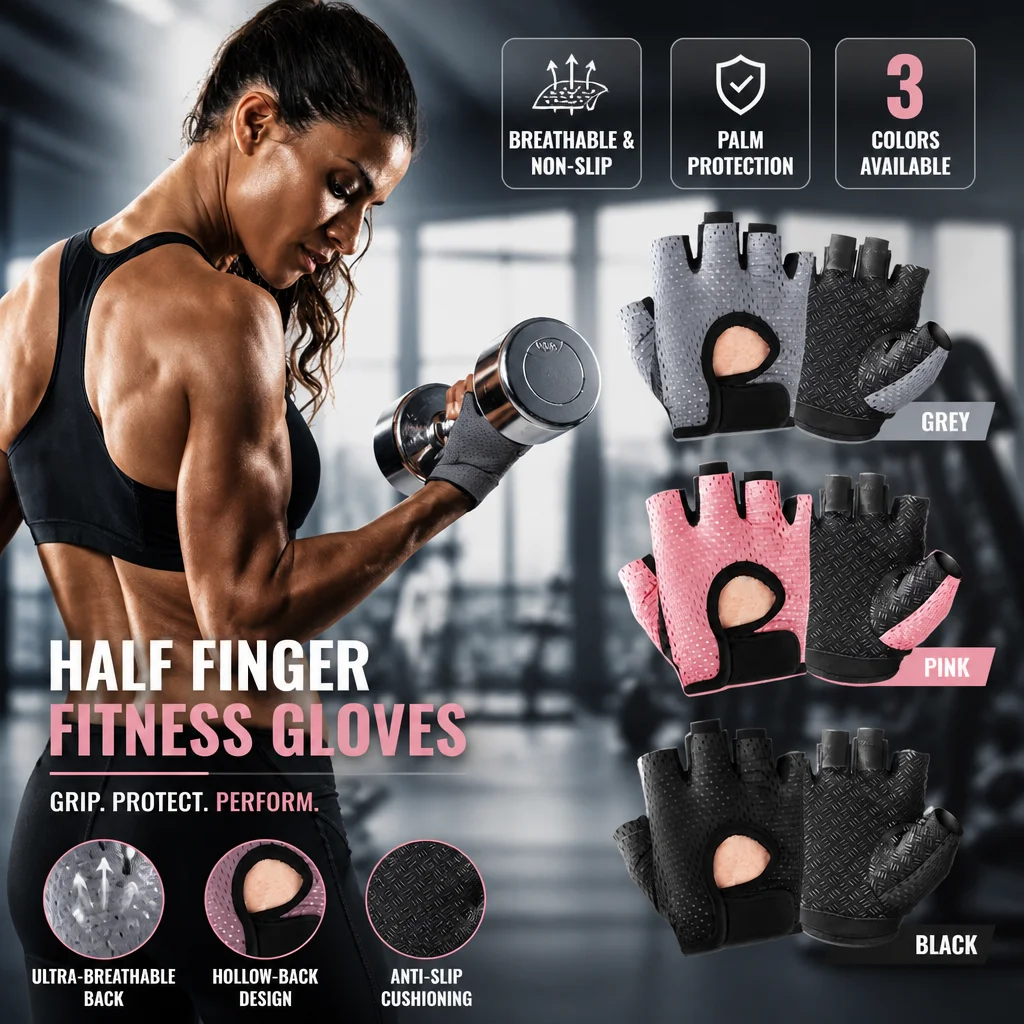 Gym Fitness Gloves For Women, Breathable Half Finger Anti-Slip Gloves For Bicycle Cycling Weight Lifting Yoga