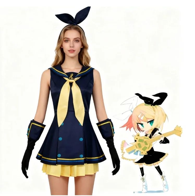 

Kagami Nee Rin/len Cosplay with Ears Collab Series: Kagami Nee Rin Len Sailor Suit Animation Christmas Role-playing Costume