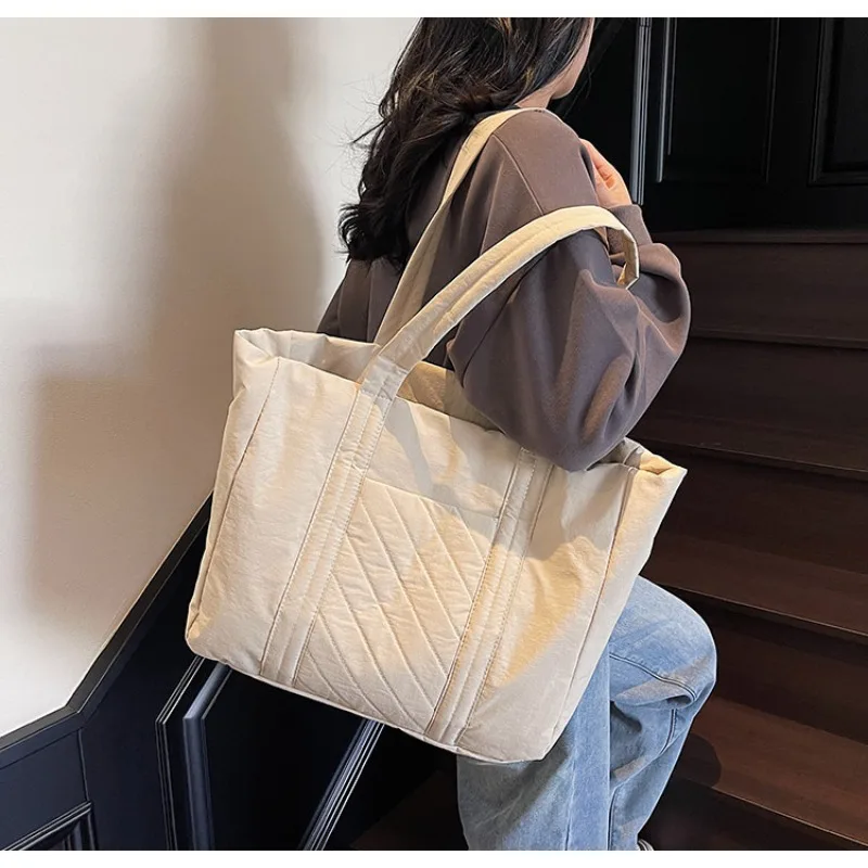 

2025 Fashion Canvas Tote Bag Large Capacity Solid Color Shoulder Diaper Bag Casual Travel Outdoor Baby Stuff Storage Bag