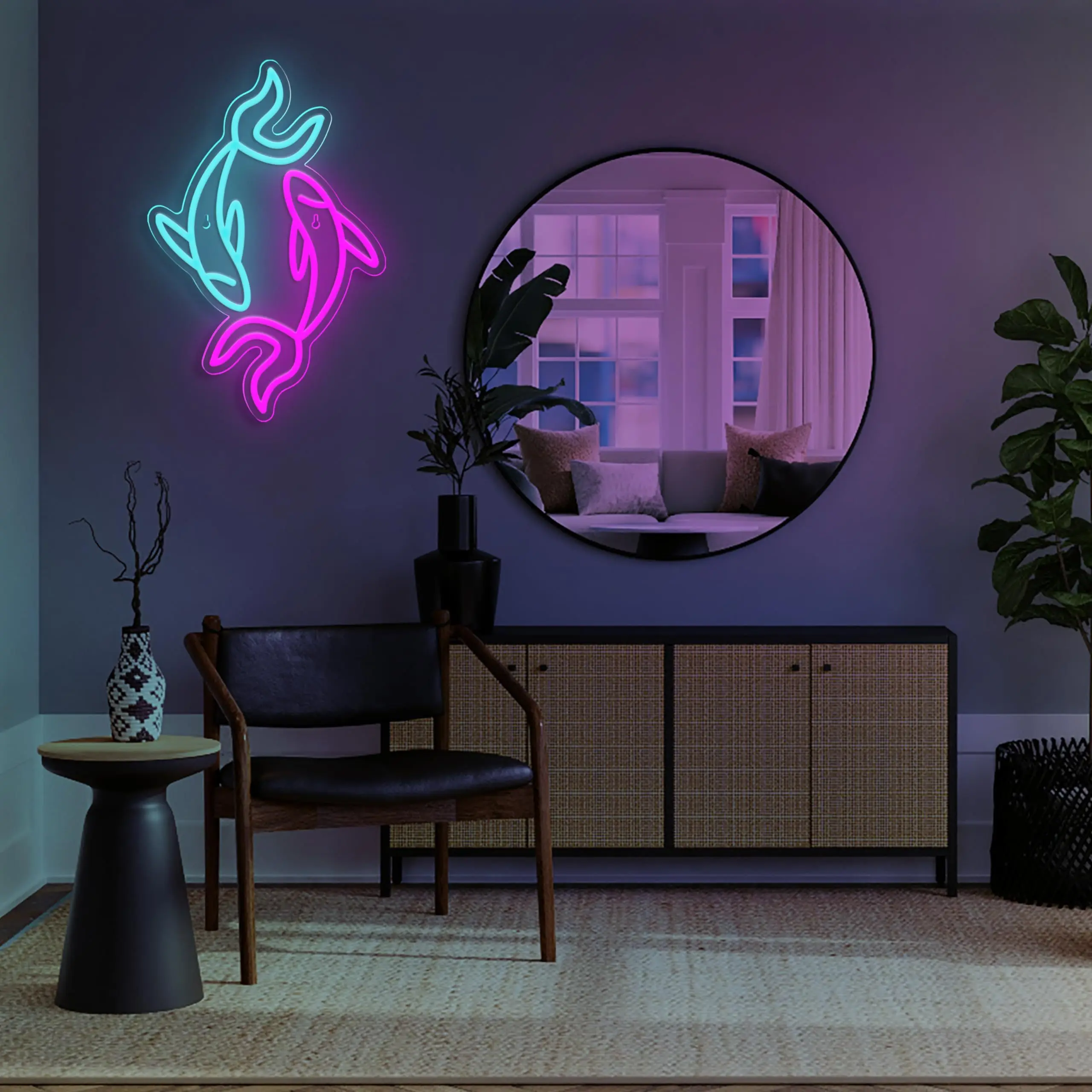 코이 네온 사인, USB 전원, 밝기 조절 스위치 포함, 침실, 사무실 및 중국 스타일 장식에 적합