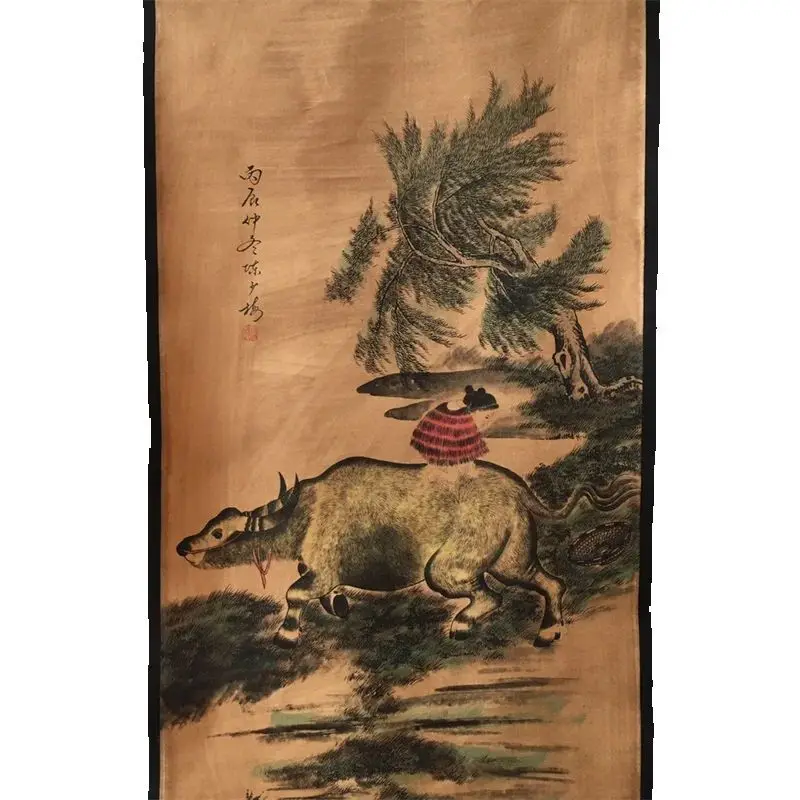China old Celebrity paintings-Chen Shaomei's Ink Character Painting of Cattle Herding Picture Scroll Hanging paintings