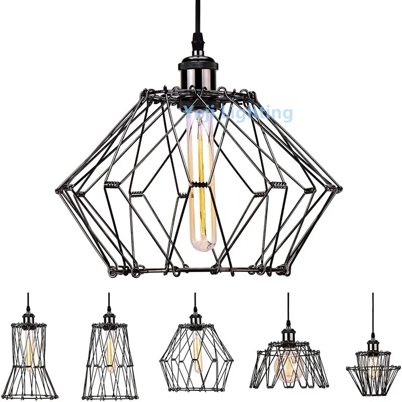 E27 Edison Wire Cage Pendant Light Industrial Vintage chandelier Adjustable Shape Metal Hanging Light Guard Cage Ceiling Light