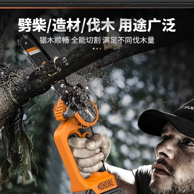Portable Single Hand Li-ion Chainsaw, Small Electric Logging Saw for Outdoor Tree Cutting