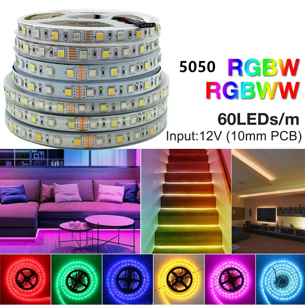 

100M SMD 5050 RGB LED Strip Waterproof 5M 300LED DC 12V RGBW RGBWW NW Fita LED Light Strips Flexible