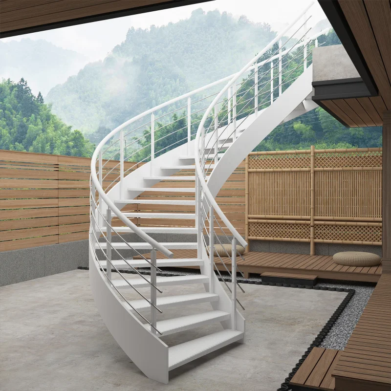 custom.Custom Curved Glass Staircase modern Staircase Building Galvanised Steel Stairs Outdoor Metal Stairs Luxury