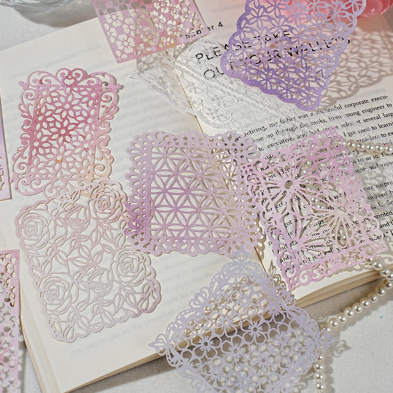 Etori Life 16Pcs Vintage Hollow Lace Specialty Paper Heart Butterfly Arch Window Pattern Tea Cup Floral Journal Decoration Material Paper Suitable for Laptops, Phone Backs, Postcards and Envelopes, Guitars, Sticker Books, Scrapbooking Supplies, Room Decoration, Halloween, Vintage Parties, Art Aesthetics, School Supplies, Cycling Decals, Gifts for Friends