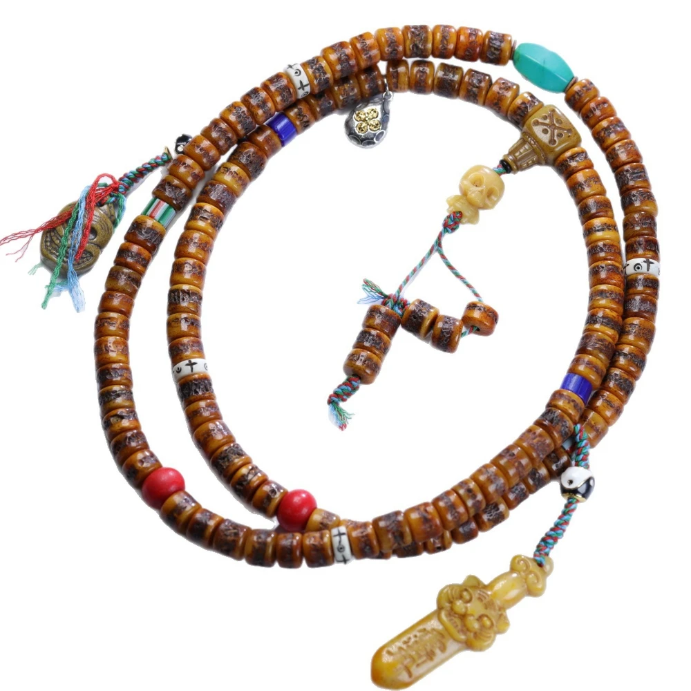 Tibetan oil yak bone skull cap bone 108 barrel beads Buddha bead chain diy turquoise glaze string bracelet bracelet jumper chain