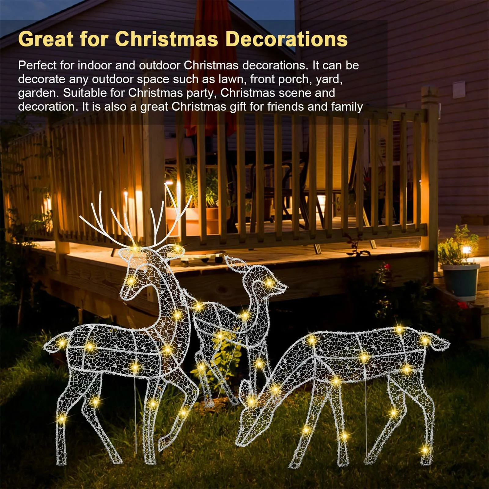 Xmas Landscape Ornament Elk Statue LED Light Up Sparkling Reindeer Christmas Garden Decoration With LED Light