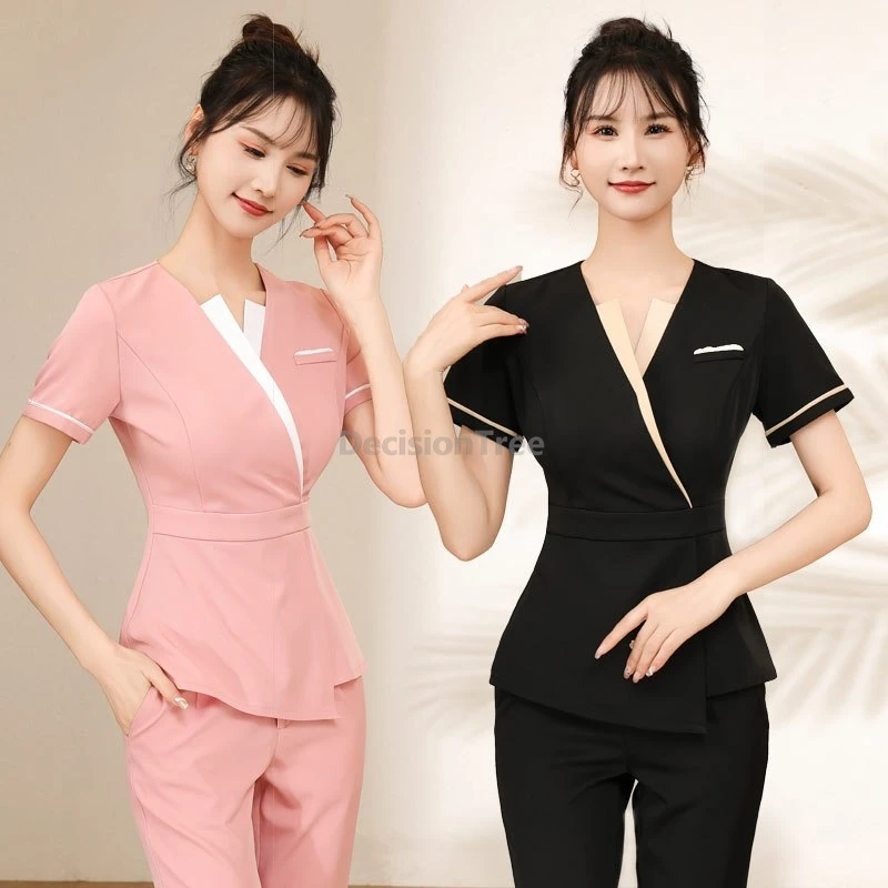 tenue-de-travail-pour-femme-uniforme-de-serveur-d'hotel-coreen-estheticienne-technicienne-de-massage-pour-spa-centre-de-sante-avec-options-de-nail-art-bain-de-pieds-et-sauna
