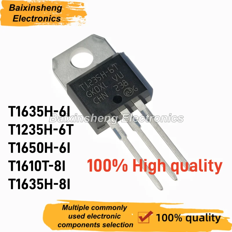 10PCS T1635H‑6I T1235H‑6T T1650H‑6I T1610T‑8I T1635H‑8I TO‑220 Snubberless Triac Bidirectional Thyristor For AC Power Switching