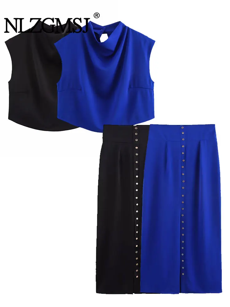 

2025 летняя юбка-миди, комплект из 2 предметов для женщин, модный короткий жилет, женский костюм, повседневный комплект из 2 предметов, женская одежда