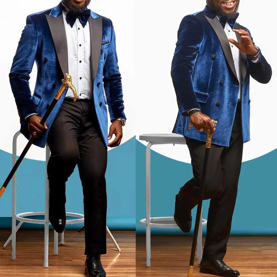 Bright Wedding Tuxedos 1 Piece Set Jacket Double Breasted Men Suit Velvet Peaked Lapel Groom Wear Party Evening Suits Customized