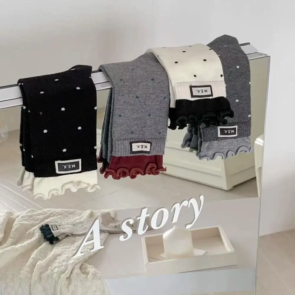 Женские носки с милыми точками и оборками, повседневные модные длинные носки, дышащие женские носки в консервативном стиле, хлопковые мягкие удобные носки