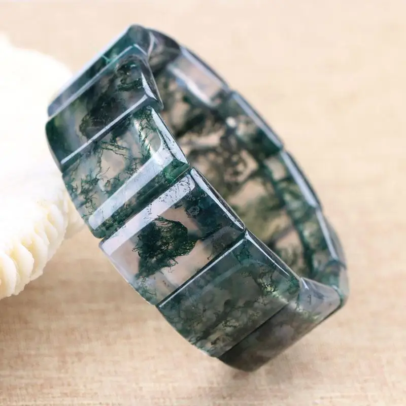 

Браслет из натурального агата, браслет из камня для мужчин и женщин, целебный драгоценный камень, ювелирные изделия, натуральный китайский мох, агатовые браслеты, широкие браслеты