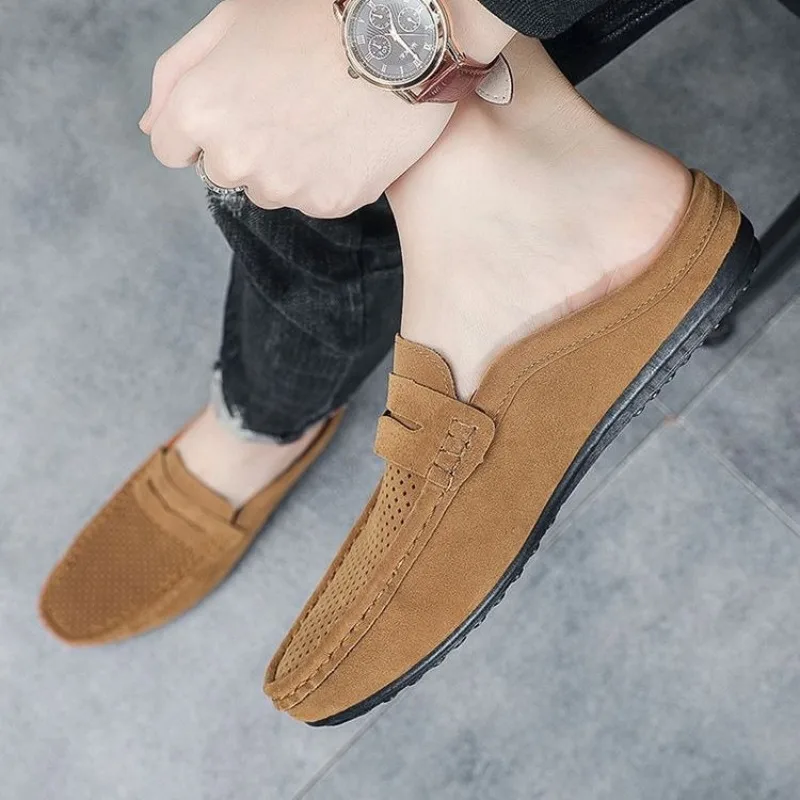 Breathable Men's Slip-On Loafers Backless Casual Shoes Easy Wear Half Slippers for Comfort