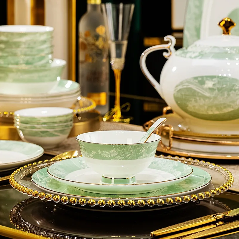 

WW20 bone dishes, dishes, tableware set, light luxury porcelain bowl, household dinner plate combination, full set of gift boxes