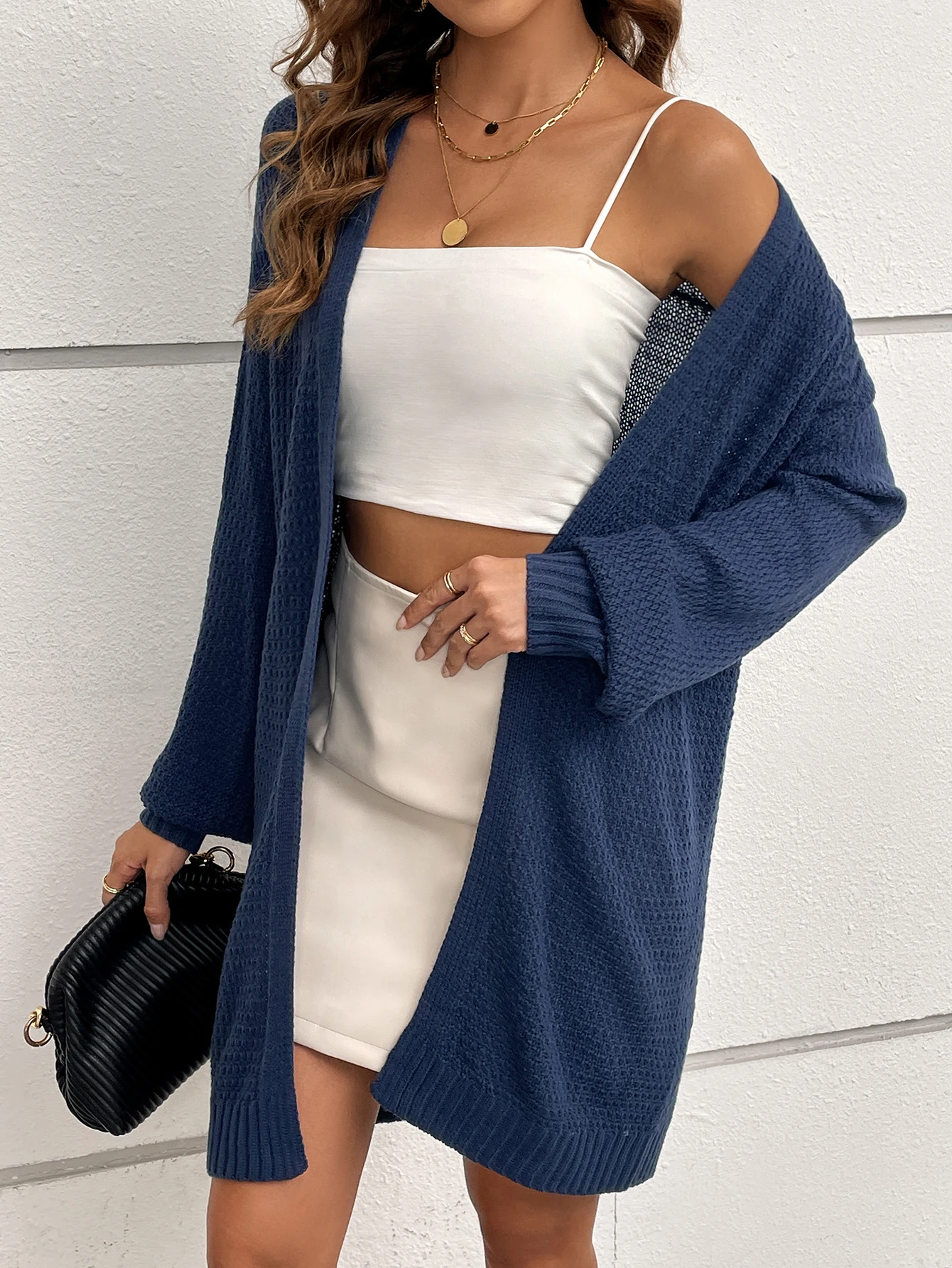 Loose long-sleeved lantern sleeve cardigan knit round neck women\'s sweater knit cardigan loose solid color sweater woman