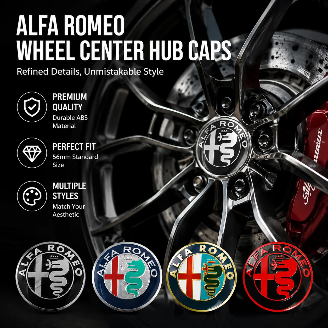 4Pcs Car Emblem Wheel Hub Center Cap Stickers Rim Badge Cover For Alfa Romeo 159 156 Spider Giulia Giulietta Tonale Mito Stelvio