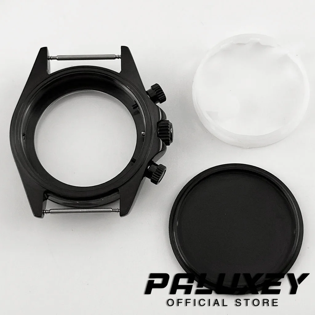 PVD Black VK63 40mm Chronograph Indices Ceramic Bezel Sapphire Crystal Watch Case Watch Parts for VK63 VK63A Quartz Movement