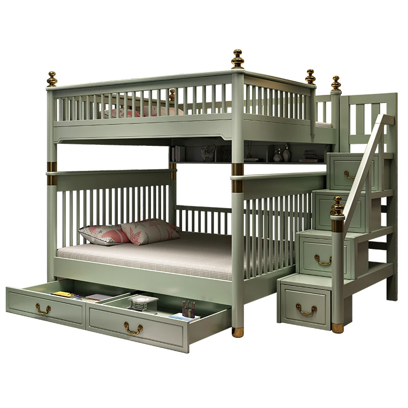 

Light Luxury Solid Wood Bunk Bed Green Height-Adjustable Bed Parallel Bed