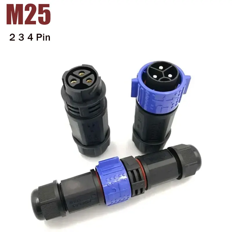 IP67 M25 Connector 2 3 Pin 50A Male Female Connectors 6-18mm 300V High Current Docking Soldering/Screw Lock Wire Plug Waterproof