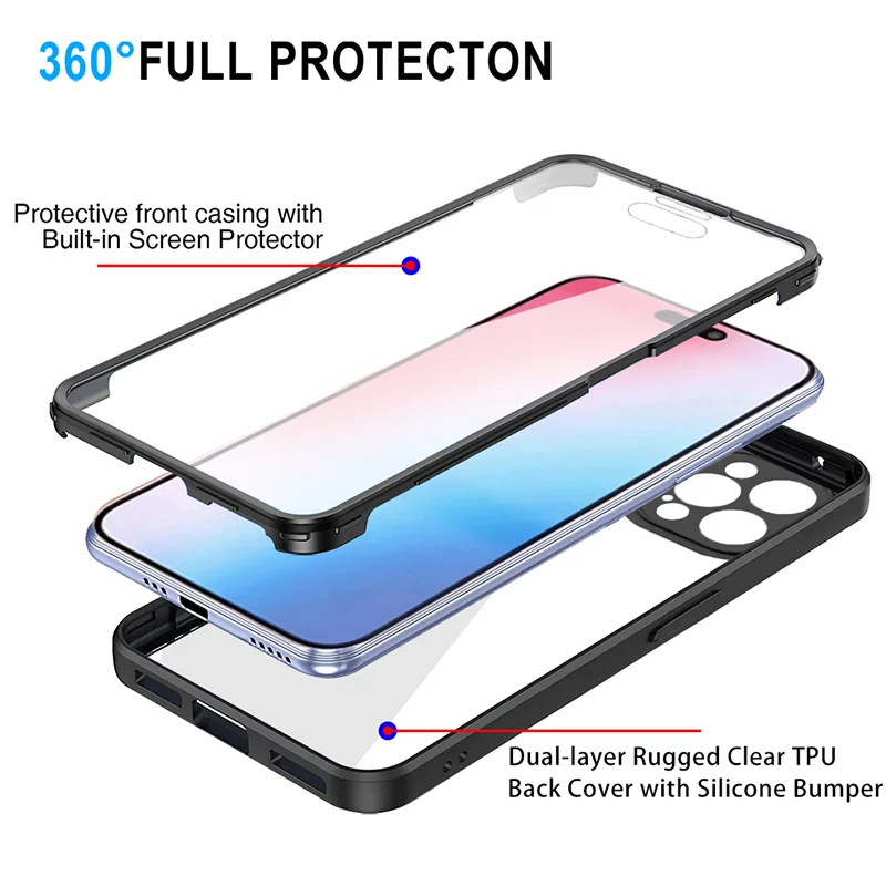 Funda de cuerpo completo para iphone, funda transparente de doble cara, suave, para iphone 15, 14, 13, 12, 11 Pro Max, X, XR, Xs Max, 7, 8 Plus, 15