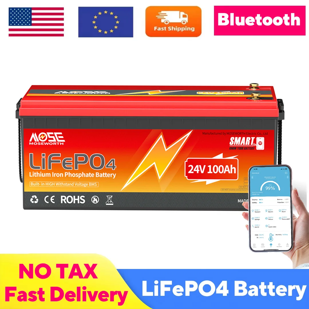 

24 В 100 Ач LiFePO4 Lihtium батарея с Bluetooth BMS 10000 циклов перезаряжаемые батареи для автодома, лодки, троллингового двигателя, солнечной морской пехоты