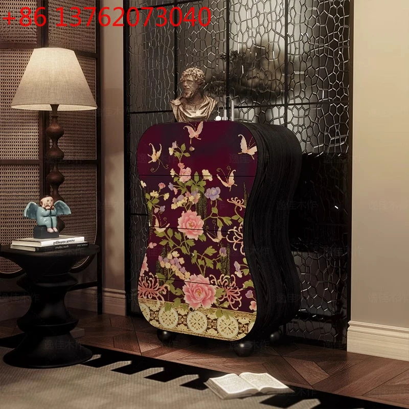 

Medieval light luxury solid wood chest floor storage cabinet bedroom living room large capacity