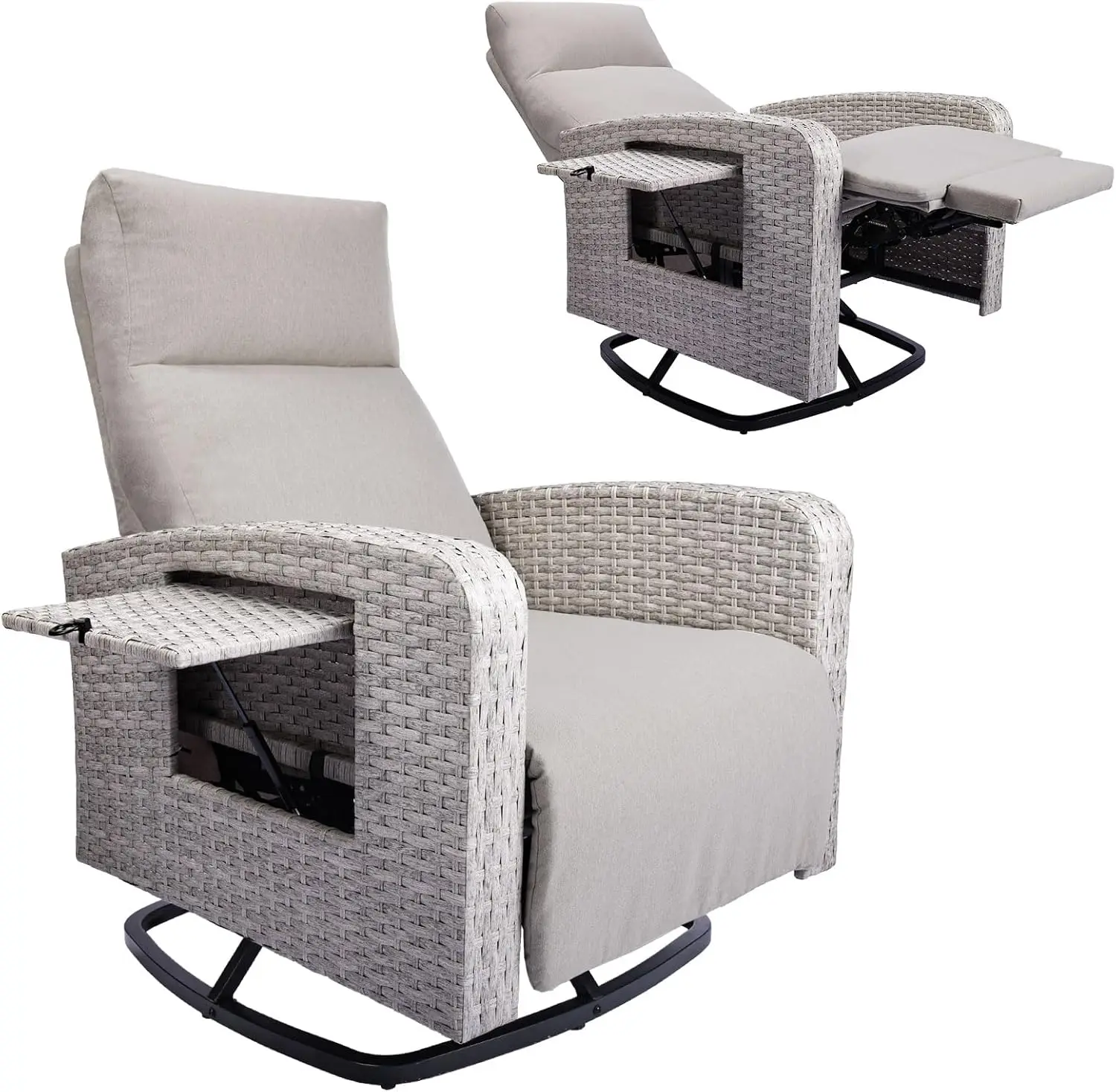 

Outdoor 360° Swivel Rattan Recliner Chair Set of 2 Patio Wicker Chaise Lounge Chair 350 lbs with Adjustable Backrest & Footrest