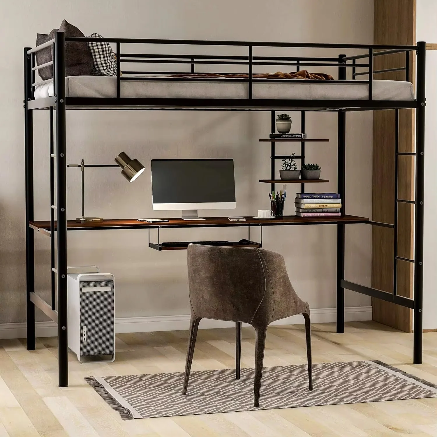 Go to bed Under table Metal bed Household wrought iron elevated Small apartment double-layer duplex loft bed