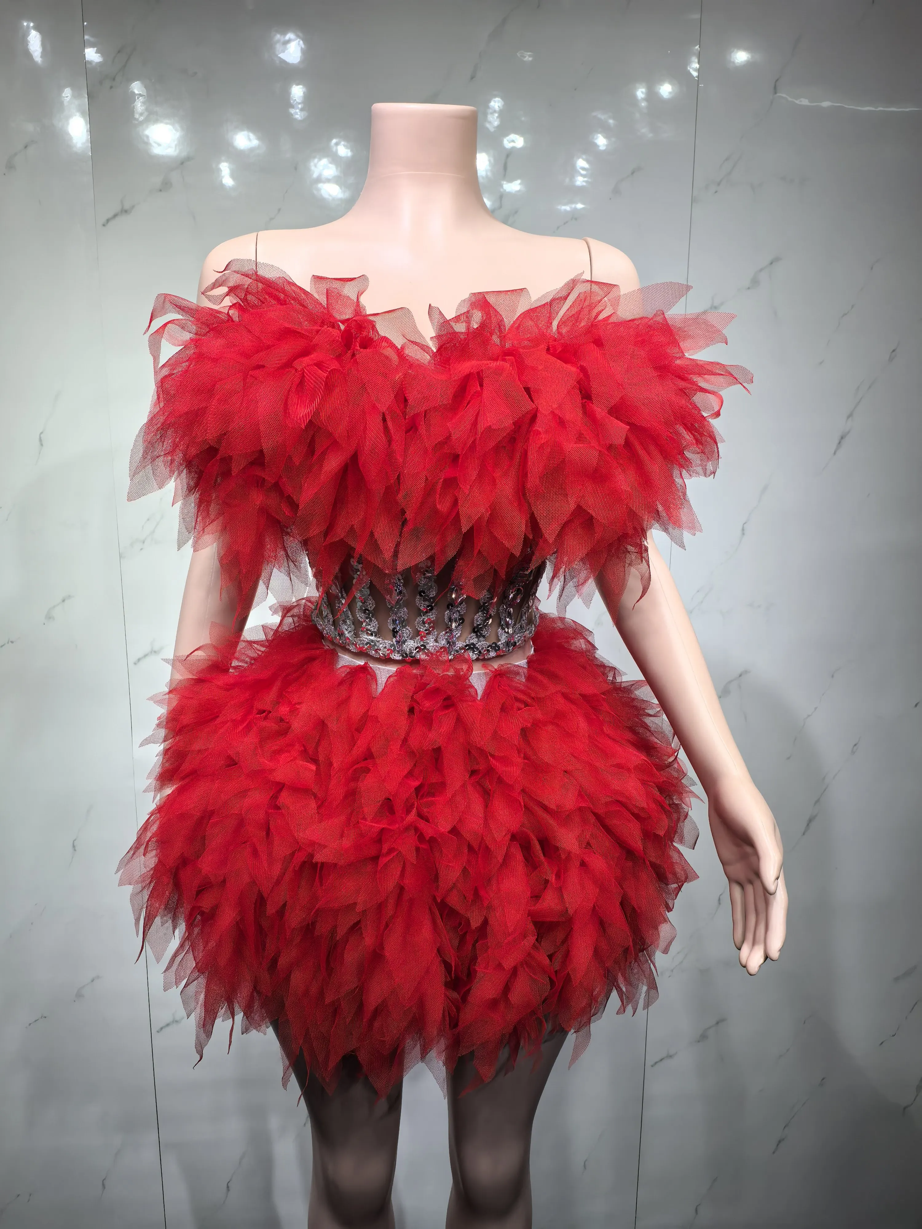 

Ensemble haut et jupe sexy en dentelle, robe rose tendance, fête d'anniversaire, club dragqueen 303, performance Y001
