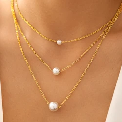 Stainless Steel Necklaces Baroque Style White Imitation Pearl Multilayer chain Simplicity Fashion Necklace For Women Jewelry Gif