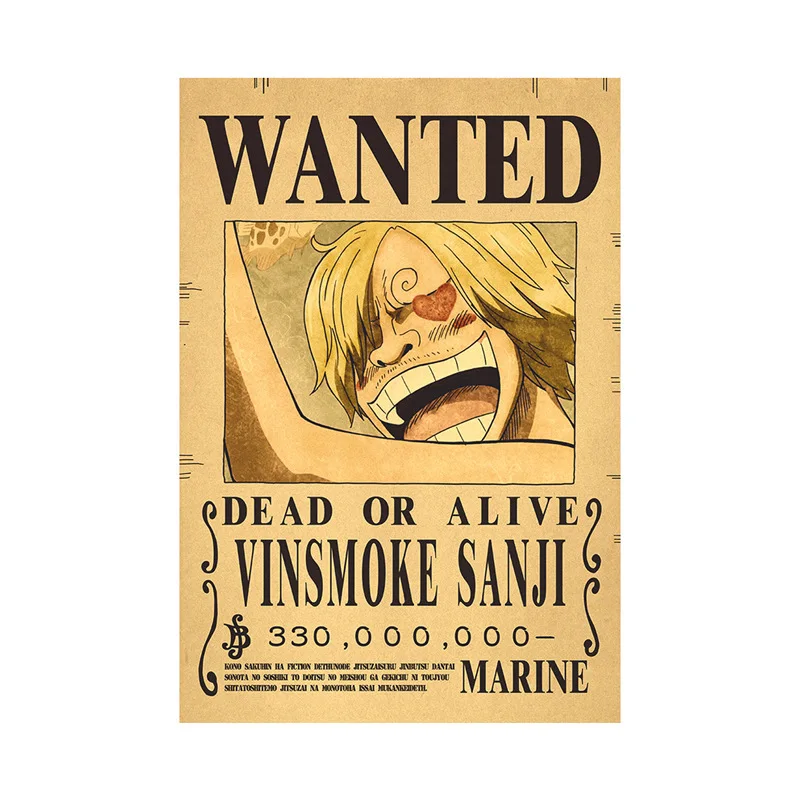 Anime New One Piece Luffy 3 Billion Bounty Wanted Posters Four Emperors Kid Action Figures Vintage Wall Decoration Poster Gifts