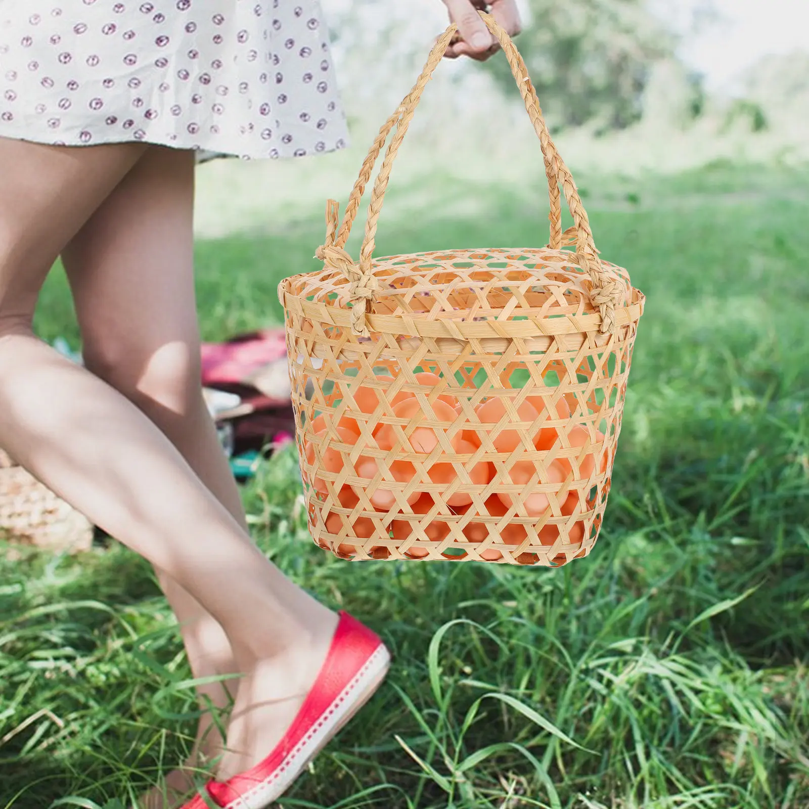 

Плетеная бамбуковая корзина для фруктов ручной работы, для кухни, для десертов и продуктов