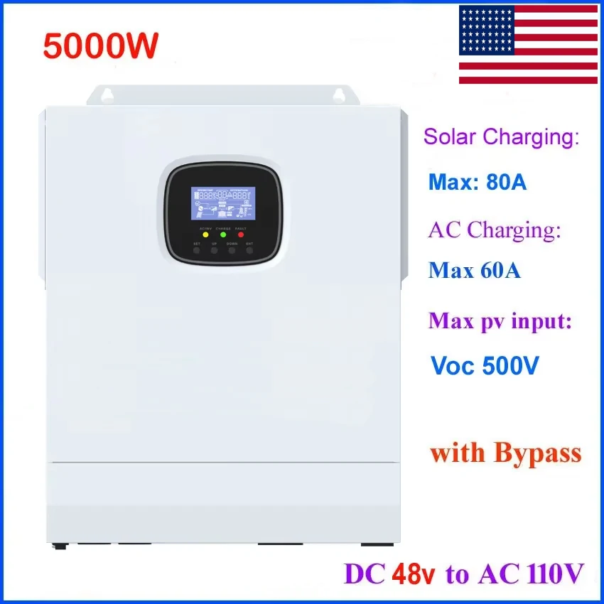 Hybrid SolarInverter 5KW 5000W 48V MPPT Solar Inverter Hybrid Single Phase DC 48v to AC 110V 120V 220V Inversor HSI5000U