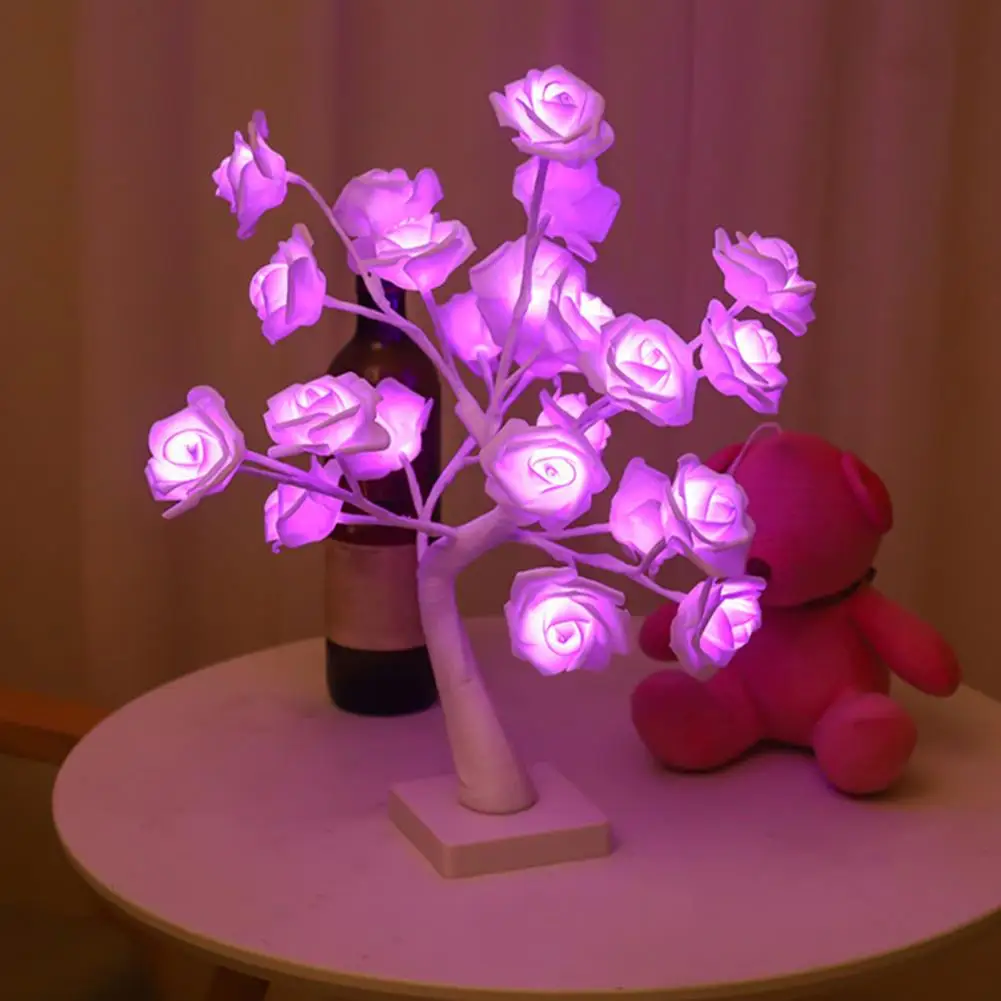 Attractive LED Tree Lamp Flicker Free Create Atmosphere Vibrant Color Rose Flower Tree LED Night Lamp Desktop Decor